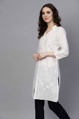 Women Cotton Kurta,Chikankari Button 