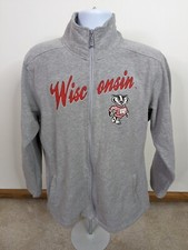 Vtg Women's Long Sleeve Mock Neck Gray Full Zip Wisconsin Badgers Sweatshirt XL