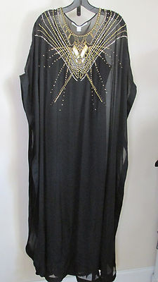 SIZE 2 Diane von Furstenberg Black Clare Beaded Kaftan Long