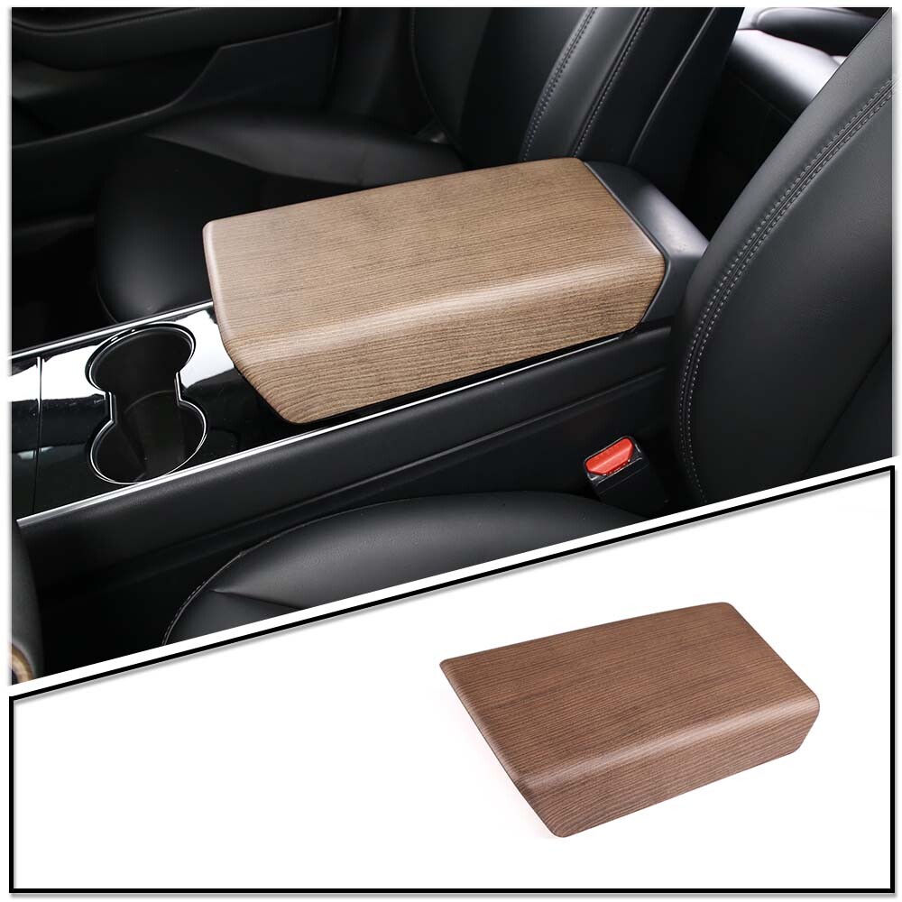 Peach Wood Grain Armrest Storage Box Panel Cover Trim For Tesla Model 3 2017-21