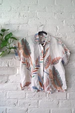 Cynthia Rowley 100% Linen Top Womens Botanical Tropical Print Short Sleeve Boho