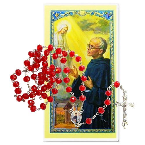 Saint Maximilian Kolbe Patron of Those with Addictions Rosary and Prayer Card - Picture 2 of 2