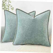 Chenille Soft Throw Pillow Covers 20x20 Set of 20" x 20" Pack of 2 Aqua Haze