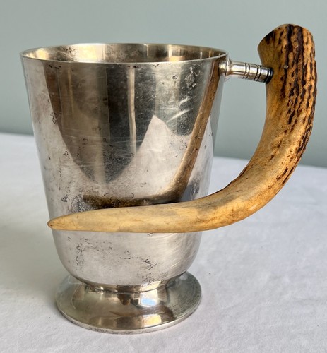 VTG Pinder Silverplated Antler Horn Handle Beer Mug Stein Tankard England