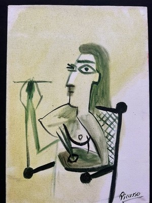 pablo picasso painting  oil on canvas signed stamped vintage 0.25 x 0.35 m