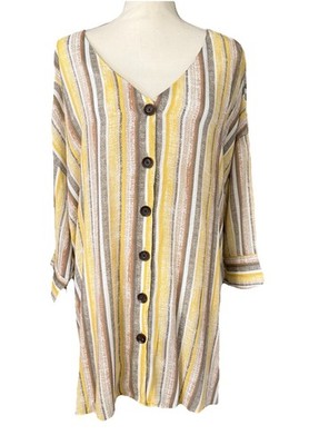Fred David Women s Top Size 2X Muted Color Stripes V-Neck 3/4 Sleeves Cruise