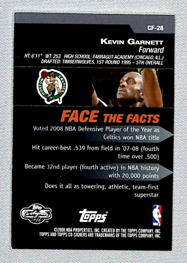 Kevin Garnett 2008-09 Topps Co-Signers Changing Faces Right */899 #CF-28 Boston - Image 2 of 2