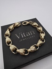 9ct Gold Tulip Patterned Bracelet Heavy 20g - 8" Length - Chunky 8.6mm Links