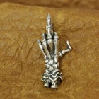 925 Sterling Silver Middle Finger Skull Hand Pendant Mens Biker Pendant TA184 FZ