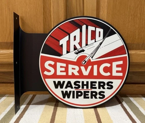Trico Service Wipers Flange Sign Gas Oil Double Sided Vintage Style Wall Decor