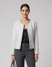 White House Black Market Tweed Blazer Jacket Women's Size 4 Pale Grey