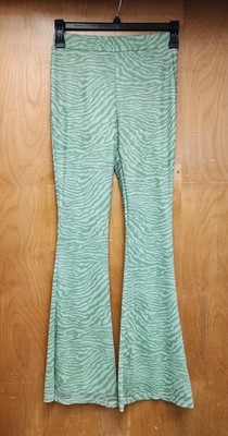 NWT Bailey Rose Pants Size Medium Flare Leg Elastic Waist Lime Green Zebra Print