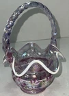 Vintage FENTON Painted Daisy Opalescent PURPLE Crest RUFFLE BASKET Signed - 9”