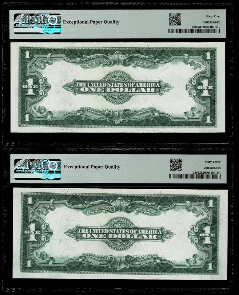 (2- CONSECUTIVE ) 1923  $1 SILVER CERTIFICATE NICE NOTES- PMG GEM UNC 65 63 EPQ - Image 2 of 2