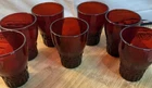 Vintage Anchor Hocking Ruby Red Tumblers Set of 7 Drinking Glasses Textured Base