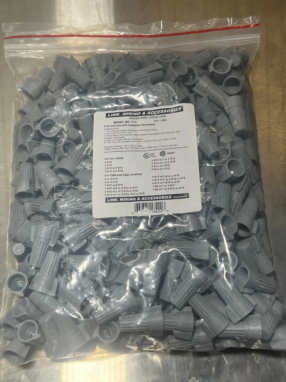 250 Pieces Large Gray Winged Wire Twist Nut Electrical Connector Splice GRAY