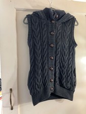 Fat Face ladies dark grey chunky knit hooded waistcoat gilet size 10