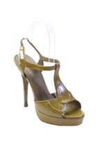 YSL Womens Patent Leather Platform Slingbacks Pumps Brown Size 36.5 6.5