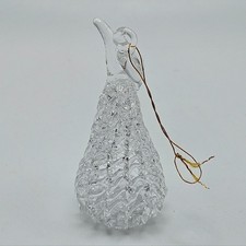 VINTAGE Clear Spun Glass Pear Fruit Shaped Christmas Tree Holiday Ornament