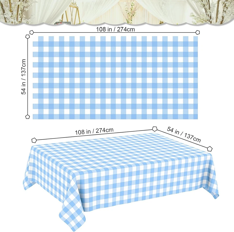 2 Pack Blue Gingham Tablecloth, Disposable Plastic Light 2 Pack,  - Image 4 of 4