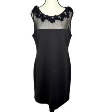 Vintage Y2K Black Cocktail MSK Brand Dress Ruffle Mesh Size 10 Made in USA