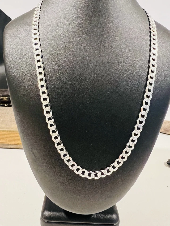 Collar de cadena de eslabones italianos de plata de ley 925 maciza para hombre corte diamante 5 mm