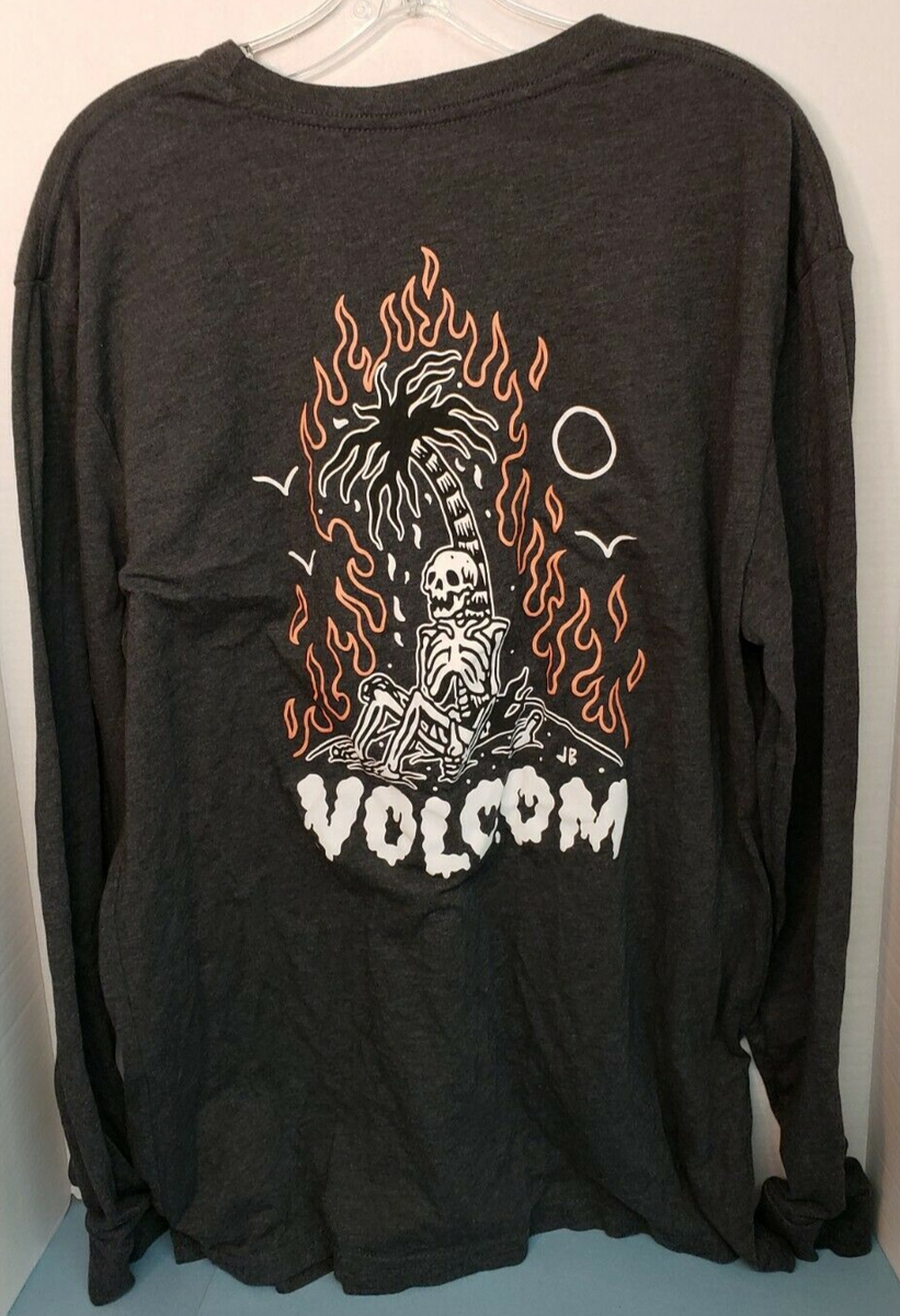 Volcom Men's Sz XL Long Sleeve Tee Flames Skeleton Palm Tree