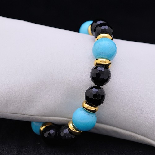 Pulsera de Oro Amarillo 18KT Con Turquesa Y Ónix Facetado con Garantia