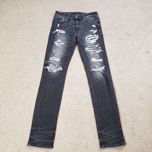 American Eagle Jeans Mens 30x34 Black Denim Slim Distressed Ripped Airflex+