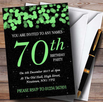 Personalisierte Partyeinladungen grünes Bokeh & Sterne 70. Geburtstag