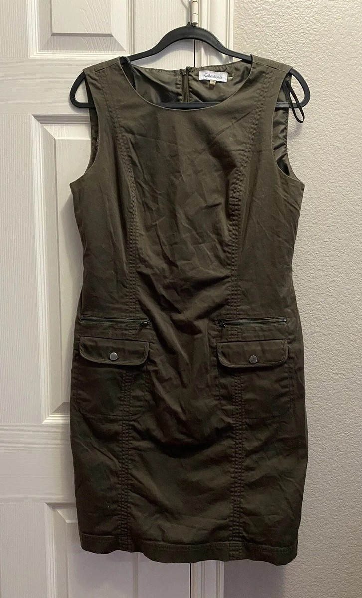olive green cargo dress Sleeveless Zip Front Tie Waist Mini Cargo Dress In Khaki Green | EGO US