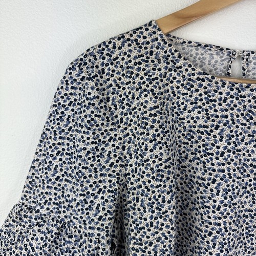 J. Crew Mercantile Blouse Blue Floral Ruffle Sleeve Top Size 14 - Picture 5 of 10