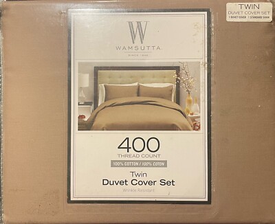 Wamsutta Twin Duvet Cover Set 400 Thread Count 100% Cotton Canvas/Caramel