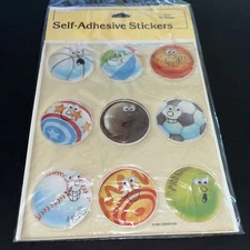 NEW Vintage 80’s Gibson Puffy Googley Eye Sticker Sheet -sports Balls -