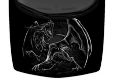 Winged Grey Dragon Face Snarling Truck Hood Wrap Vinyl Car Graphic Decal 58