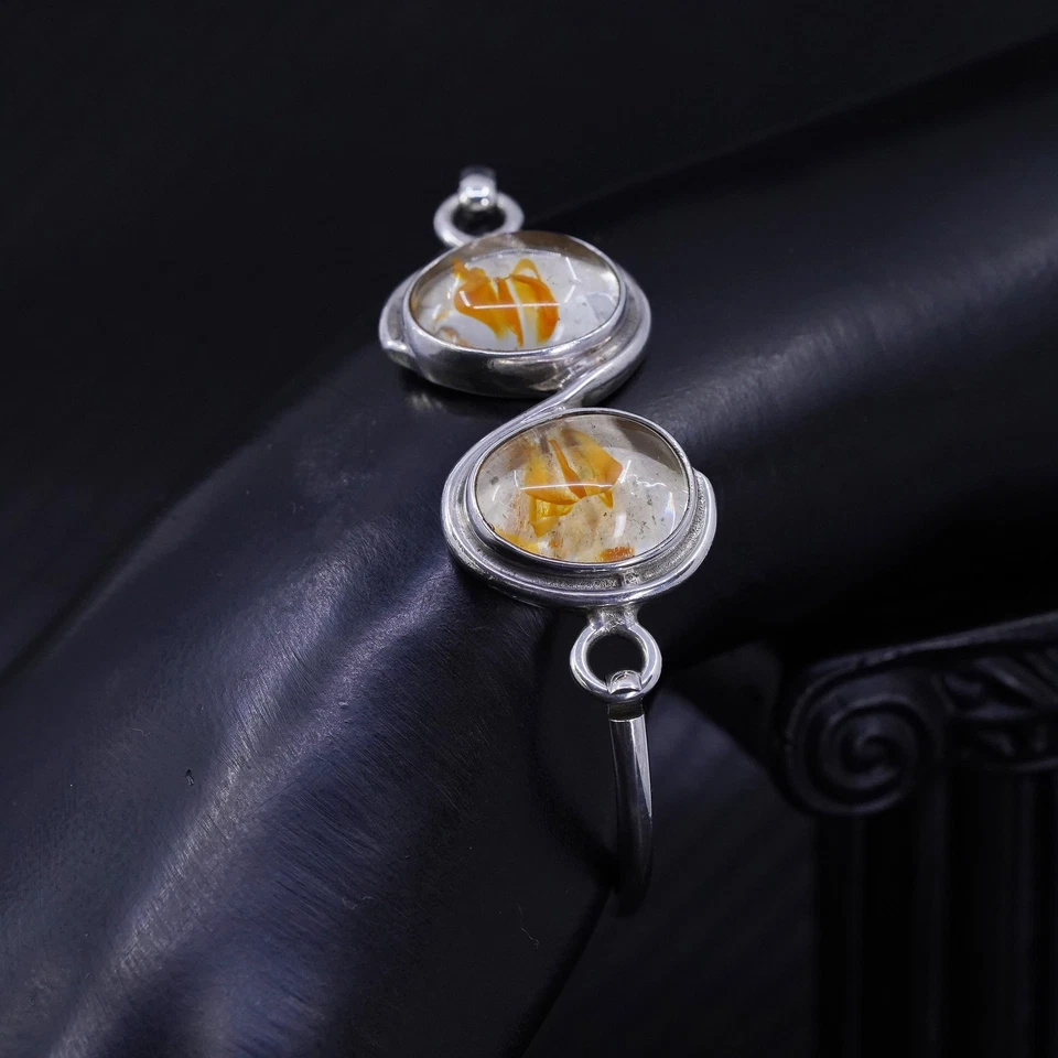 Brazalete con bisagras de plata de ley 925 del suroeste de México de 6,25”, pulsera resina Foto 2 de 4