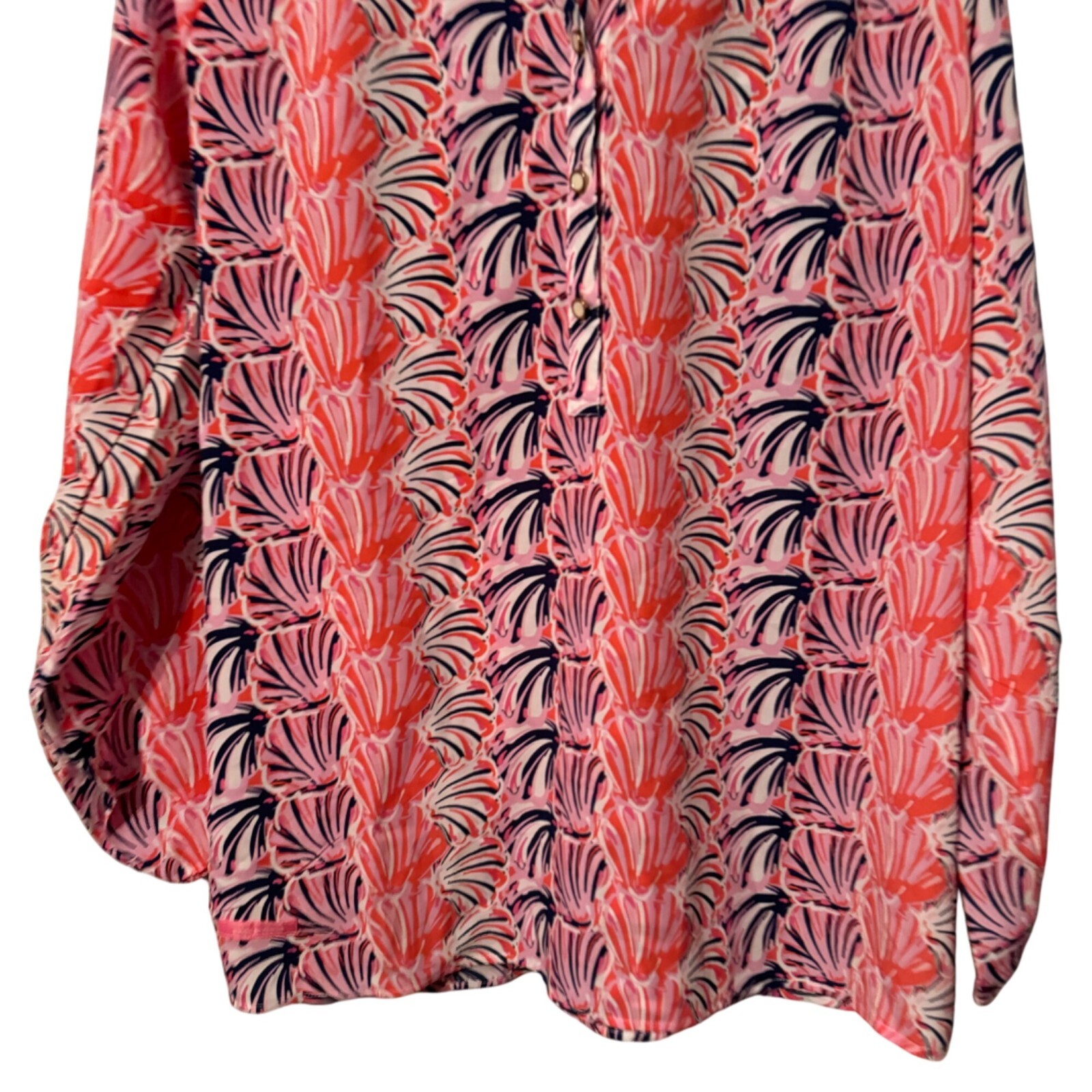 Simply Southern Womens Size XL Blouse Pink/Navy Floral Print Relaxed Fit top