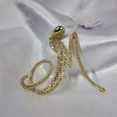 Baguette & Round Cut Moissanite Letter M Pendant 925 Sterling Silver Gift 4 her