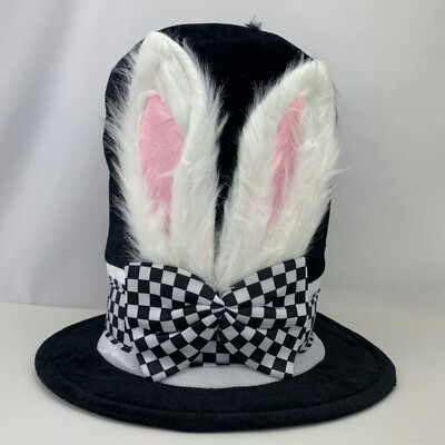 White Rabbit Bunny Ears Top Hat Checkered Bow Adult Cosplay Costume Alice NEW
