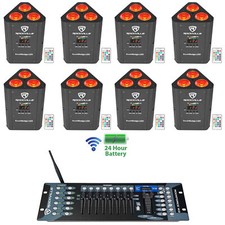  8 Rockville RockWedge LED Battery Powered Par Lights Wireless DMX Controller