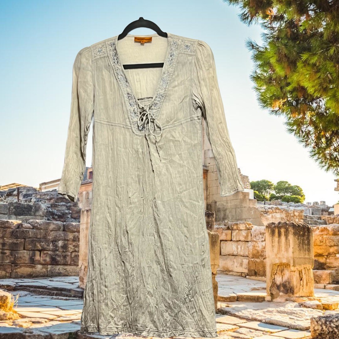 beige gauze dress Roberta Freymann Cover Up Sheet Crinkled Sand XS and even afterwards if
