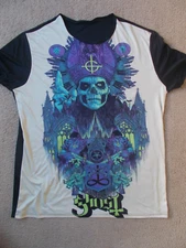 GHOST ORIGINAL PRIEST STYLE USED RAYON FULL IMAGE ADULT T-SHIRT SIZE (XL) IN VGT