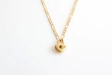 Cadena Figaro Para Mujer Acero Inoxidable Chapada En Oro 18k Corazón Candado 