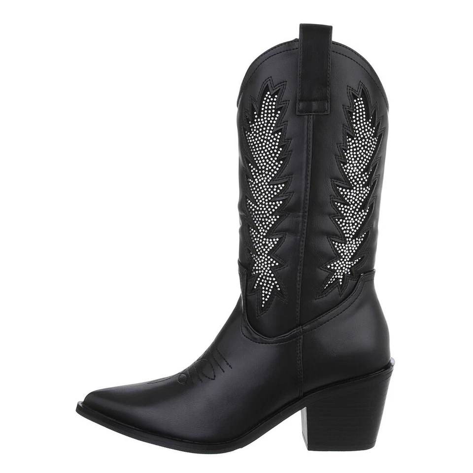MARKENLOS Western- & Bikerstiefel Damenschuhe 0645 Ital-design In Schwarz