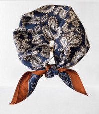 100 Silk 20 square Scarf Women neckerchief Wrap Paisley navy blue brown WS92