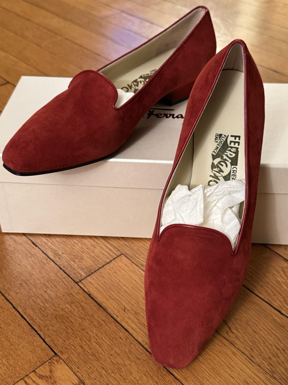 NIB GORGEOUS Salvatore Ferragamo Archives Creations 1994 Red Suede Shoes Loafers image 2