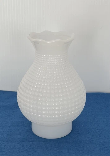 Vintage Hobnail Milk Glass Ruffled Top Hurricane 7” Lamp Shade