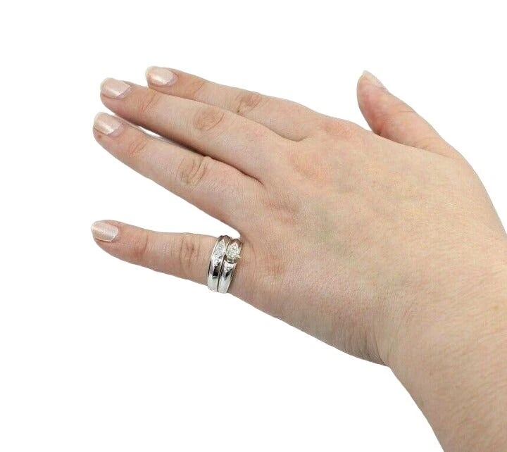 Solid 14K Yellow White Gold Natural Diamond Wedding Engagement Set Ring Size 6 - Image 3 of 4