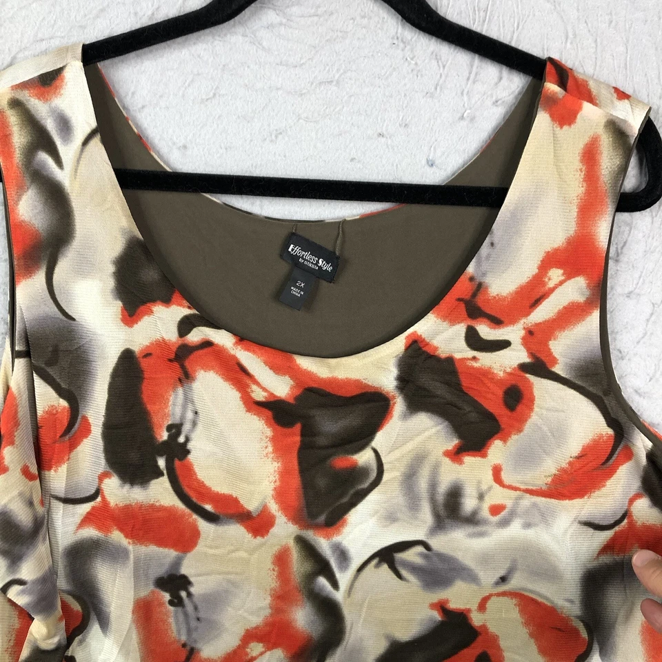 Camiseta sin mangas Citiknits para mujer 2X talla grande marrón naranja reversible ajustada líquida Foto 3 de 4