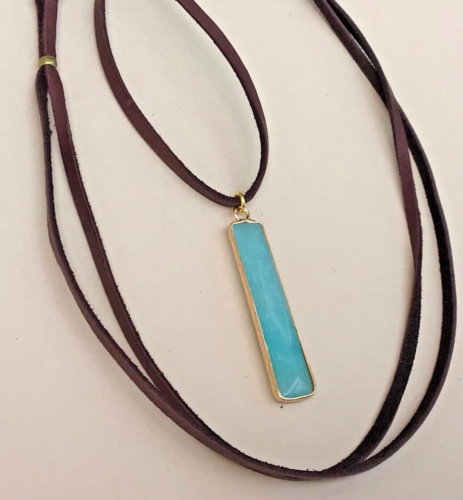 NEW Amazonite Sundance Charm Necklace leather cord handmade artisan jewelry - Picture 1 of 9